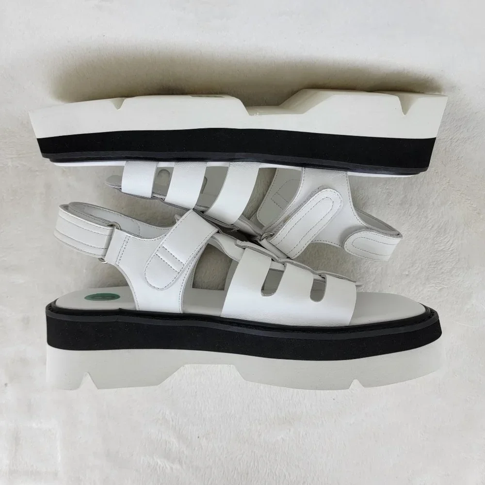 Tony Bianco Jett Black White Leather Strappy Sling-Back Platform Sandals 9 Y2K